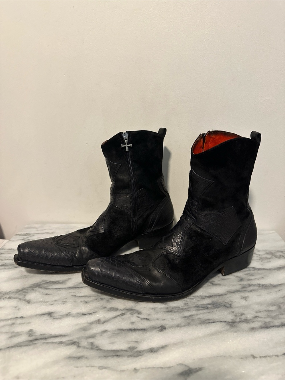 Mark Nason Black Leather & Suede Western Ankle Boots mátese cross Italy 9.5 men